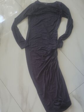 bebe Long Sleeve Navy Bodycon Midi Dress
